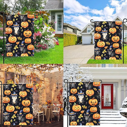 Halloween Pumpkin Cat Garden Flag Vertical 12x18 Inch Small Fall Thanksgiving Yard Flag Yard Seasonal Holiday Outdoor Decor