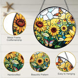 Stained Glass Window Hanging, Sunflowers Suncatcher 7.8 in Sun Catcher Glass Panel Boho Wall Art Decor with Chain Diamond Glass Panel Hangings Scenery Sun Catchers Decor for Lover Couple Mom