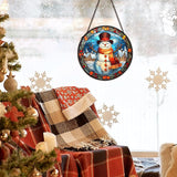 Christmas Snowman Suncatcher Stained Glass Window Hanging Decor, Winter Snowman Stained Glass Wall Decor, Christmas Garden Sun Catchers Indoor Window Hanging Wall Art, 7.9x7.9In