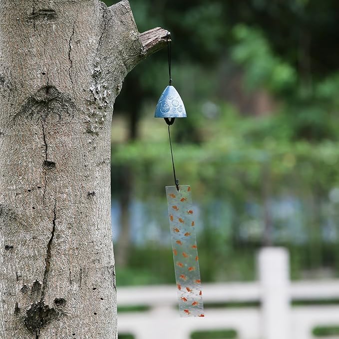 Japanese Wind Chime Cast-Iron Outdoor Ornament for Garden, Patio & Balcony, Hanging Metal Wind-Bell Decoration Gift, Blessing Pendant Windchimes & PVC Wind-Catcher, Bubbles
