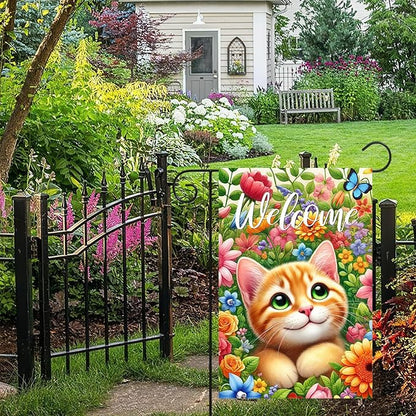 BlissYard Spring Cat Garden Flag 12x18 Inches Double Sided Cute Colorful Floral Sunflower Butterfly Welcome Yard Flags Summer Seasonal Flower for Outside Decor Home Farmhouse Holiday Decorations