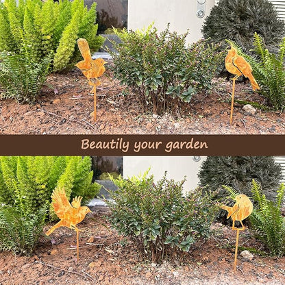 5PCS Rusty Birds Decoration Garden Stakes,Metal Birds Garden Decor for Outside,Rustic Wren Bed Decorations,Bird Lover Gifts for Women Mom Grandma Wife,Outdoor and Yard Art, Lawn Ornaments