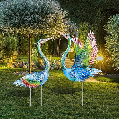 Suzile 2 Pack Garden Crane Statues Outdoor Heron Garden Animal Sculpture Metal Large Birds Lawn Sculptures and Statues for Patio Pond Patio Porch Outside Decorations