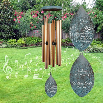 ASTARIN Custom Memorial Wind Chimes, Three Colors Personalized Sympathy Wind Chime for Loss Lover, Commemorative Wind Chime Deep Tone for Condolences/Funeral, Produced in USA