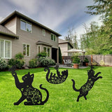 Cat Decorative Garden Stakes, 3 Pcs Cat Lover Gifts for Women Men Metal Garden Stakes, Butterfly Floral Silhouette Outdoor Yard Art Lawn Decor