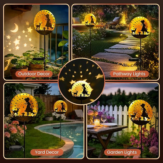 Solar Garden Lights, Metal Shepherdess Sculpture Pathway Stakes, Waterproof Outdoor Decorative Lights for Yard Patio Garden Porch, Gifts for Women Mom, 1 Pack
