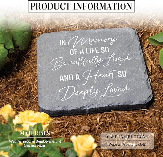 Pavilion Gift Company – Life So Beautifully Lived – 7.75” Indoor Outdoor Weatherproof Decorative Garden Stepping Stone Beloved Grave Memorial in Memory Bereavement Remembrance Loss Gift