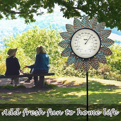 Leaf Outdoor Thermometer Decorative-42Inch Metal Leaf Garden Stake,Outside Thermometer for Patio Garden Decor for Yard and Lawn Decorations