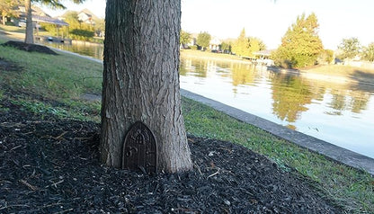 Lulu Decor 100% Cast Iron Miniature Fairy Door + 2 Windows with Glow in Dark Paint, Garden Ornament for Bottom of Trees (8 inches)