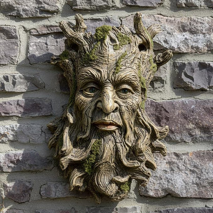 Old Man Tree Face Hugger Outdoor Decor, Handmade Tree Art Resin Statue with Foliage & Root Details, Whimsical Hanging Yard Art for Garden Wall Fence