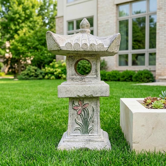 23.6’’High Asian Orchid Pagoda Statue Miniature Tower Lantern Garden Decoration Figurines Outdoor Japanese Decoration Zen Courtyard Landscape