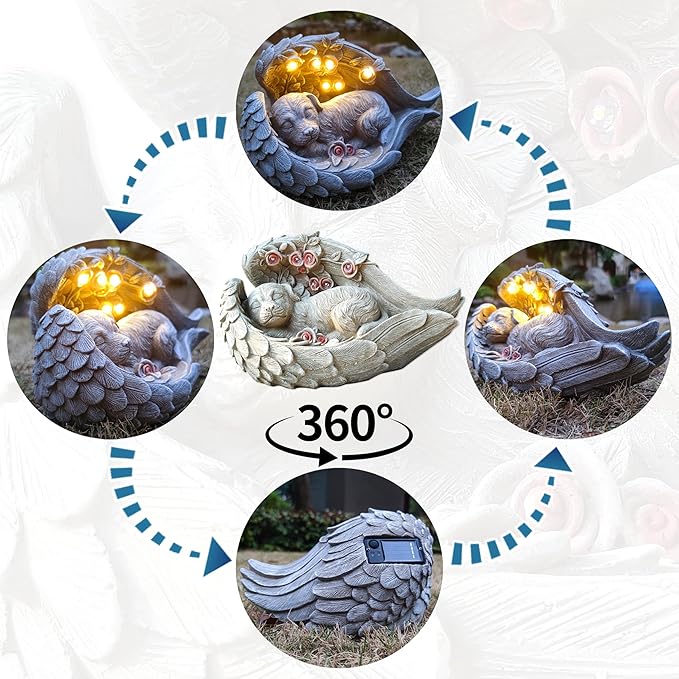 Solar Dog Garden Statue Decor for Outside, Dog Lover Gifts with Wings and 7 LED Lights for Outdoor, Garden and Patio Decor for Yard, Unique Birthday House Warming Gifts for Mom