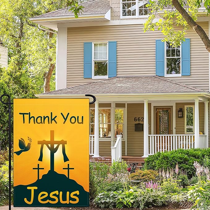 Thank You Jesus Garden Flag 3 Ply 12x18 Inch Christian Garden Flag Vertical Double Sided Jesus Garden Flags for Outside Indoor House Outdoor Yard Patriotic Sign Decor