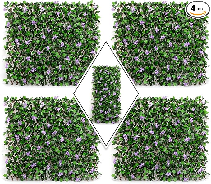 DOEWORKS Expandable Fence Privacy Screen for Balcony Patio Outdoor, 4PCS Faux Ivy Fencing Panel for Backdrop Garden Backyard Home Decorations