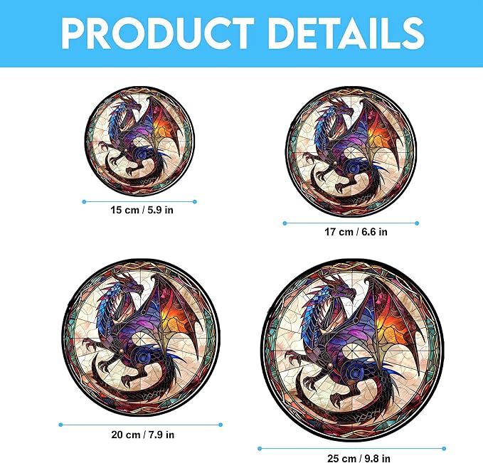 Dragon Stained Glass Suncatcher 4 Season Theme Colorful Leaves Window Wall Hanging Ornament Hand-Painted Glass Panel Decor Gift for Women Christmas Thanksgiving Gift 6.3"