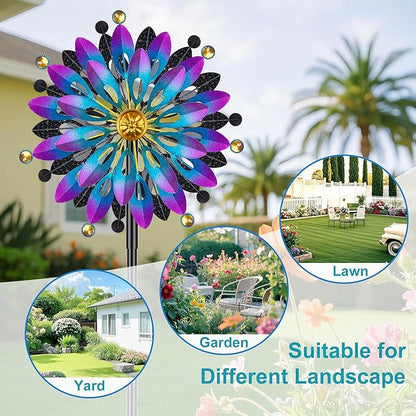 Metal Wind Spinner Outdoor - 63 inch Large Double Kinetic Art Garden Wind Sculpture & Spinners 360° Dual Direction Swivel Waterproof Windmill for Yard Patio Lawn Decoration