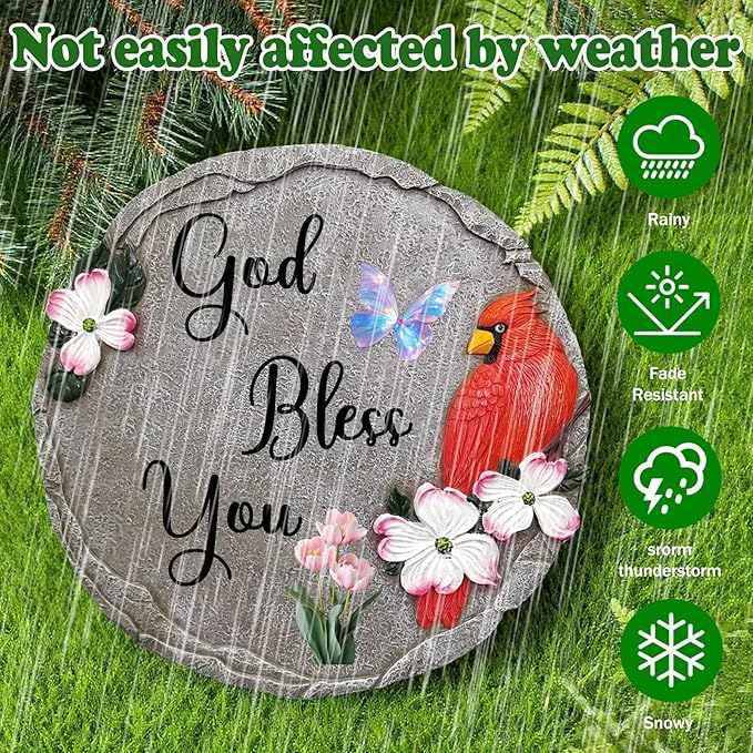 God Bless You-Resin Stepping Stone,Outdoor Garden Pathway Decoration,Round Red Hummingbird Decorative Stone for Garden,Walkway Sculpture Yard Art for Patio,Home Decor