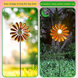 Solar Daisy Garden Wind Spinner, 44.48 Inch, Metal Stake Yard Wind Spinner with Solar-Powered Warm White LED Glass Globes and Dynamic Spinning Windmill for Yard Decor. Orange