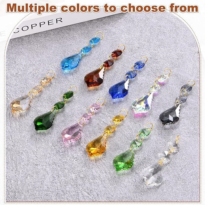 M METERXITY 10PCS Crystal Suncatcher 2 Leaves Prisms Pendants Ornament, 38mm Chandelier Hanging Crystal Sun Catcher Beads for Home Garden Windows Wedding DIY Decoration [Medium Blue]