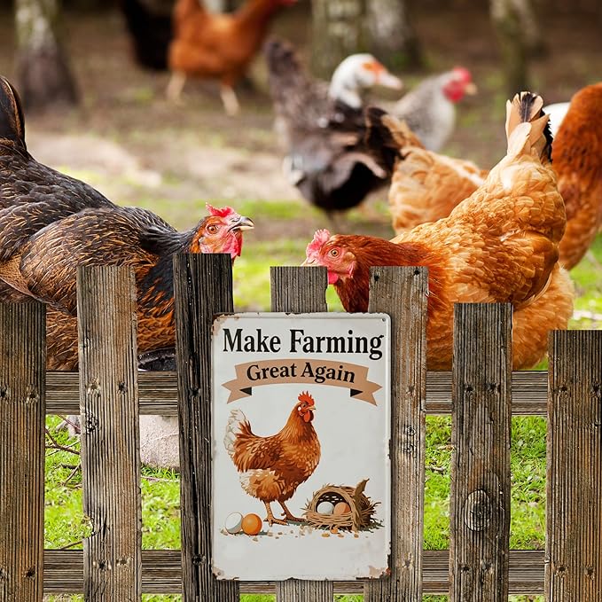 Funny Chicken Coop Signs and Accessories, Make Farming Great Again, Patriotic Farmhouse Metal Wall Art for Coop Farm Stand Chicken Farm Fresh Butt Nuggets Sign 8×12 Inch (white chicken coop)