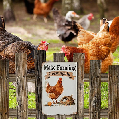 Funny Chicken Coop Signs and Accessories, Make Farming Great Again, Patriotic Farmhouse Metal Wall Art for Coop Farm Stand Chicken Farm Fresh Butt Nuggets Sign 8×12 Inch (white chicken coop)