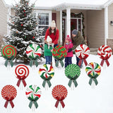 15 Pcs Christmas Outdoor Yard Signs Candy Decorations Outdoor Christmas Decorations Xmas Yard Lollipop Candy Hanging Ornaments Stakes Holiday Garden Sign Cardboard for Party Porch Lawn Walkway Decor
