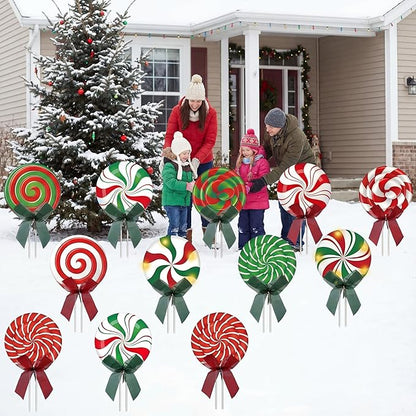 15 Pcs Christmas Outdoor Yard Signs Candy Decorations Outdoor Christmas Decorations Xmas Yard Lollipop Candy Hanging Ornaments Stakes Holiday Garden Sign Cardboard for Party Porch Lawn Walkway Decor