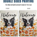Border Collie Fall Garden Flag Autumn Dog Yard Sign Orange Floral Thanksgiving Outdoor Banners for Outside 12x18 Double Sided Small Wild Flower Lawn Decorations