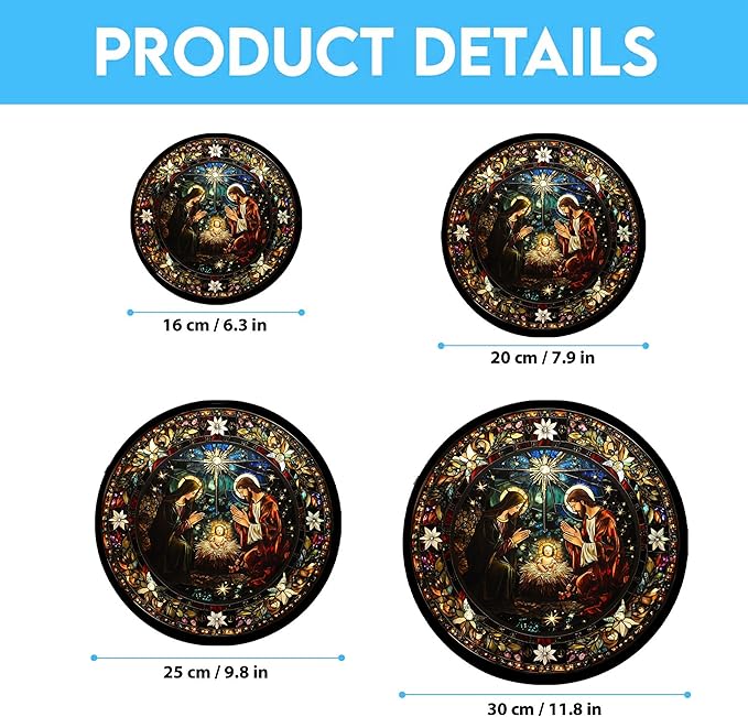 Serene Nativity Mary, Joseph Suncatcher Stained Glass Window Hangings Sun Catchers Colorful Ornament Gifts for Women Mom Wife Halloween Christmas Housewarming