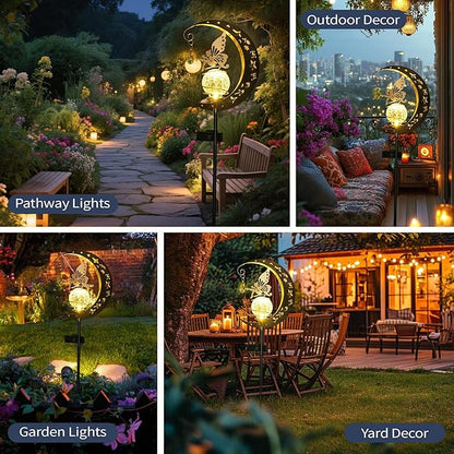 Moon Solar Lights Outdoor Waterproof Metal Fairy Moon Solar Lanterns for Garden, Patio, Yard, Gift for Women, Mom, Family Solar Powered, Durable, Garden Decor Figurine Lights