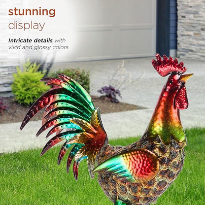 Alpine Corporation 16" Tall Outdoor Metallic Rooster Standing Yard Statue Decoration, Turquoise