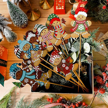 Zonon 12pcs Winter Garden Decorations Winter Snowflake Metal Planter Stakes for Patio Lawn Planter Pot Xmas Nutcracker Gingerbread Yard Stake Signs Outdoor Lawn Decor Party Favor(Gingerbread)
