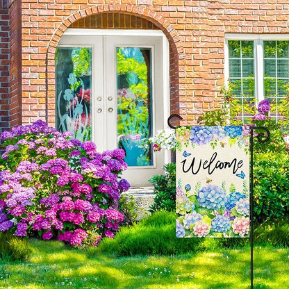 Nanafast Hydrangea Spring Garden Flag Double Sided 12x18 Inch Welcome Floral Garden Flags for Outside Yard Decoration