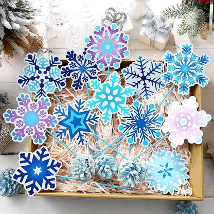 Zonon 12pcs Winter Garden Decorations Winter Snowflake Metal Planter Stakes for Patio Lawn Planter Pot Xmas Nutcracker Gingerbread Yard Stake Signs Outdoor Lawn Decor Party Favor(Snowflake)