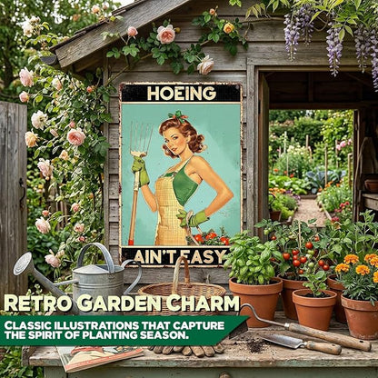 Garden Signs Hoeing Ain't Easy Metal Signs for Outdoor Garden Decor Yard Wall Art for Yard Patio Greenhouse Plantroom 8x12Inch