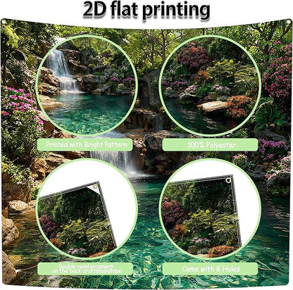 Garage door banner cover, 6x13 ft beautiful waterfall and pond background, Large Outdoor Backyard Landscape Decoration (Waterfall Pond)