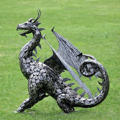 Zaer Ltd. 4.5ft Tall Large Metal Dragon Statue Decoration (for Outdoor or Indoor use) (Tail Looping Upward)