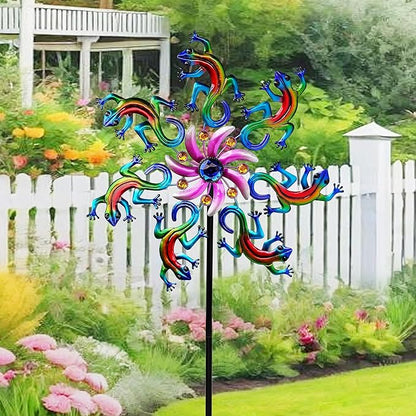 VIOYUNS Blue Lizard Wind Spinners Outdoor Decoration, Metal Lizards/Roosters Wind Sculptures & Spinners Yard Art Decor, Windmills Garden Stake Lawn Patio Decor Gifts for Momen Mother (58Inch)