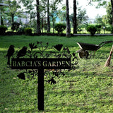 Custom Metal Garden Sign with Flowers, Personalized Garden Metal Stake with Birds, Flower Garden Name Decor, Custom sign for Outside, Customized Gardening Decoration, Yard Art, Gift for Mom, Grandmom