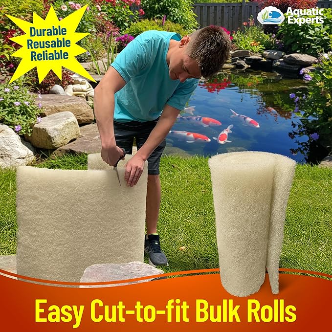 Aquatic Experts Beige COARSE Pond Filter Pad - 1.25 inch Thick - Bulk Roll Water Garden Filter Pond Media - Made in USA, (1.25 inch by 16 inch by 56 inch)