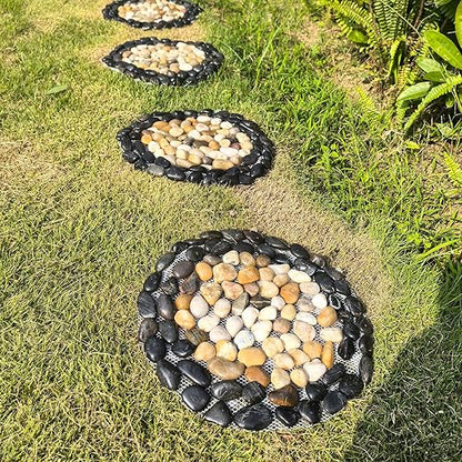 Garden Stepping Stones Outdoor,Pebble Stepping Stones for Garden Walkway,Decoration Polished River Rock for Yard, Pathway,Landscaping, 12 inch Round Decorative Stone Sheet Set 6pcs