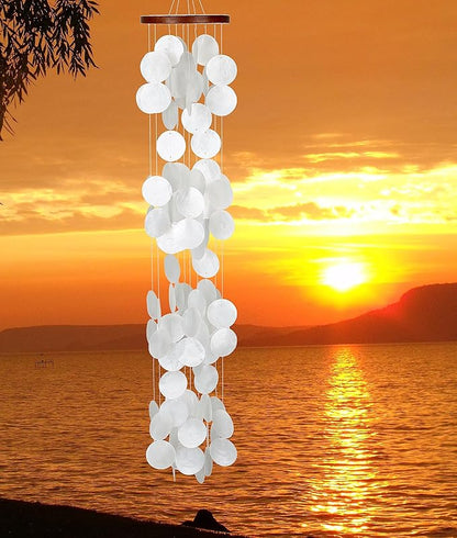 Woodstock Wind Chimes for Outside, Outdoor Decor, Garden, Porch, and Patio Decor, (40") Decorative Wind Chime, Dorm Room Decor, Teen Decor, Capiz Waterfall, White Blanca Capiz Wind Chime (CWRB)