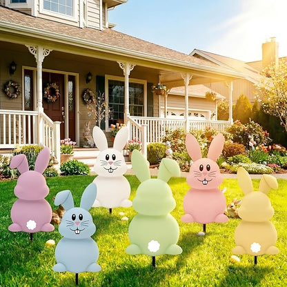 6 Pcs Outdoor Easter Bunny Decorations, 15.7 Inch Metal Easter Bunny Garden Stakes, Double-Sided Pastel Rabbit Yard Signs with Stakes for Spring Lawn Patio Garden Decor & Photo Props