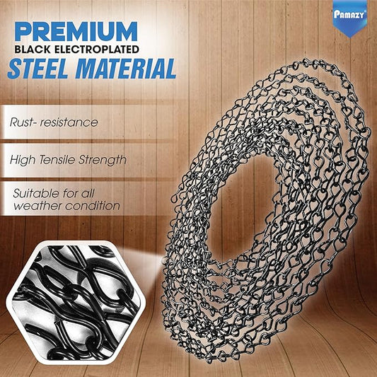 [Upgraded] 236” Black Electroplated Steel Hanging Chain with S-Hooks, Snap Hooks, Ceiling Hooks & Pliers, 33LBS Load Bearing, Adjustable Length for Hanging Bird Feeders, Planters, Lanterns, Billboards
