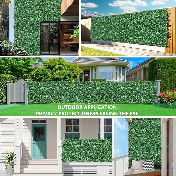 Grooy 48"x 144"(47 sq.ft) Artificial Boxwood Roll Panels with Flowers, UV-Anti Faux Ivy Leaves Privacy Fence Screen, Grass Wall Roll Panels for Indoor Home Decor and Outdoor Garden Backyard