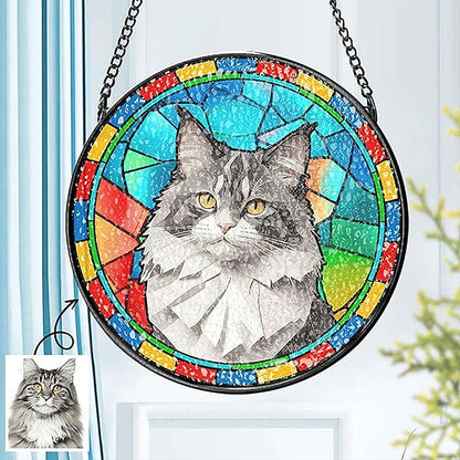 Custom Cat Stained Glass Suncatcher Pet Ornament Memorial Gifts for Pet Lovers, Personalized Pet Memorial Gifts for Dogs Window Hanging, Pets Memorial Gift, Custom Photo Gift for Loss of Dog