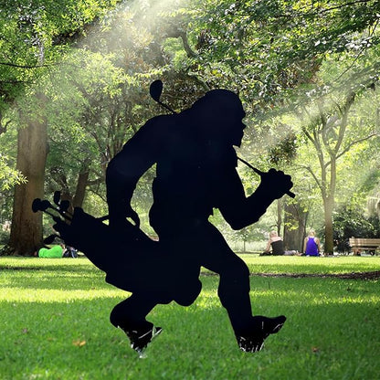 2025 Funny Bigfoot Garden Stake Metal Sign Art Yard Animal Decoration, Various Metal Sasquatch Black Big Foot Sculpture Outdoor Silhouette Statues for Garden Yard Patio Lawn (Golfing)