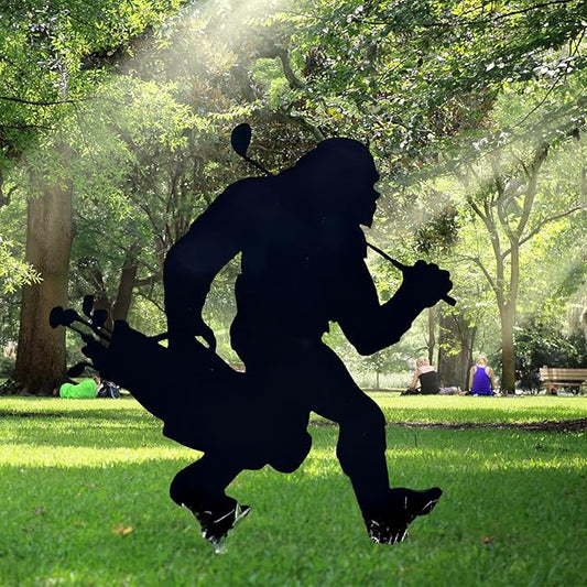 2025 Funny Bigfoot Garden Stake Metal Sign Art Yard Animal Decoration, Various Metal Sasquatch Black Big Foot Sculpture Outdoor Silhouette Statues for Garden Yard Patio Lawn (Golfing)