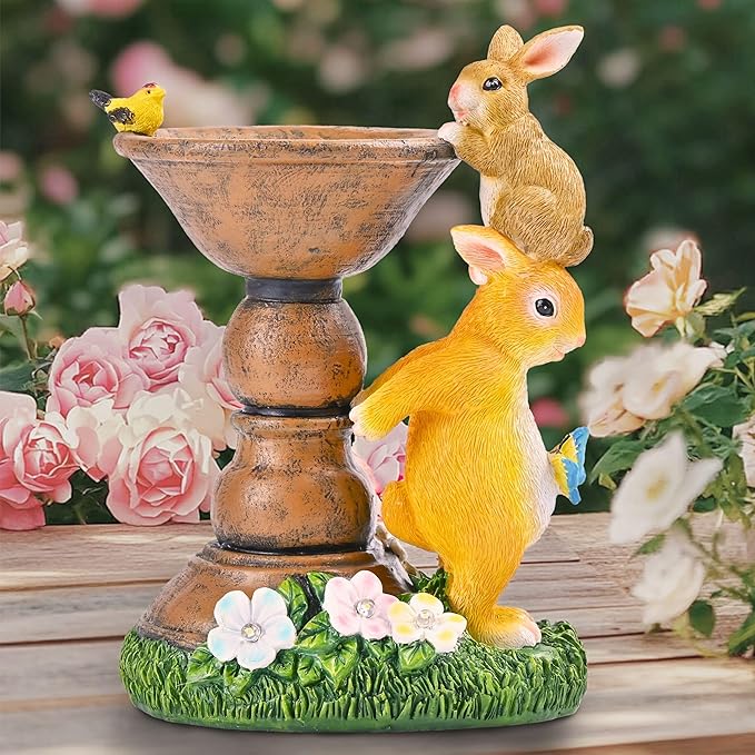 TERESA'S COLLECTIONS Garden Decor, Cute Family Bunny Figurines with Solar Lights, Waterproof Resin Garden Statue,Bunny Garden Gift, Birthday Gifts for Mom Women, Indoor/Outdoor 7.1"