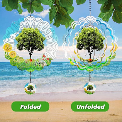 Hanging Decor Outdoor,Outdoor Garden Decor, Wind Spinners Outdoor Colorful Green Tree Hanging Decor,Ornaments Kinetic Yard Art, Valentine Gifts for Women-Big Green Tree Wind Spinners.